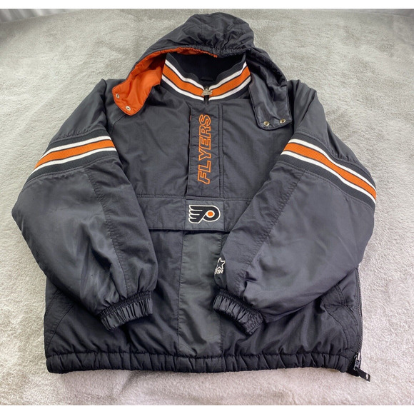 VTG Philadelphia Flyers Jacket Mens XL Black Starter 90s NHL Sports Puffer Coat - Picture 1 of 16